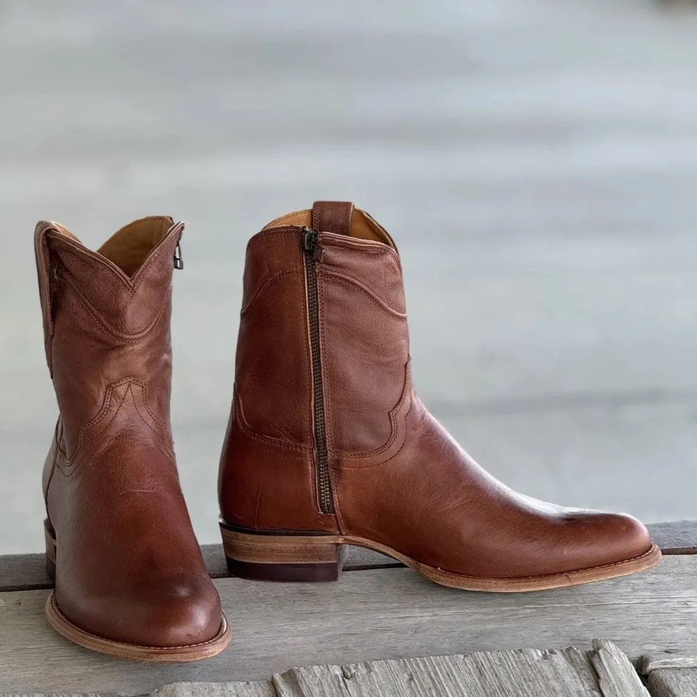 Tecovas Men's The Dean Scotch Brown Goat Leather Side-Zip Western Boots 11 EE - Picture 1 of 15